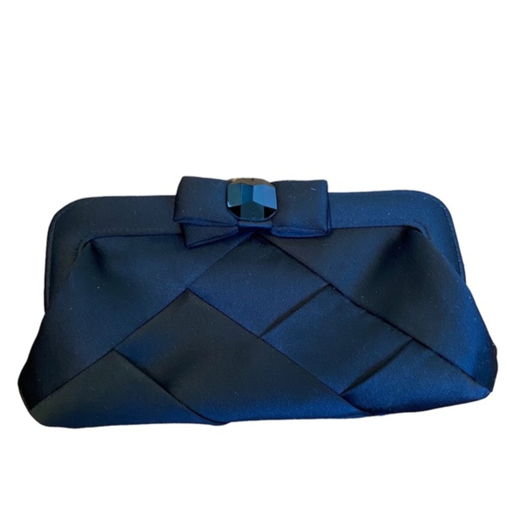 Sondra Roberts Black Bow and Gem Evening Clutch with Shoulder Chain